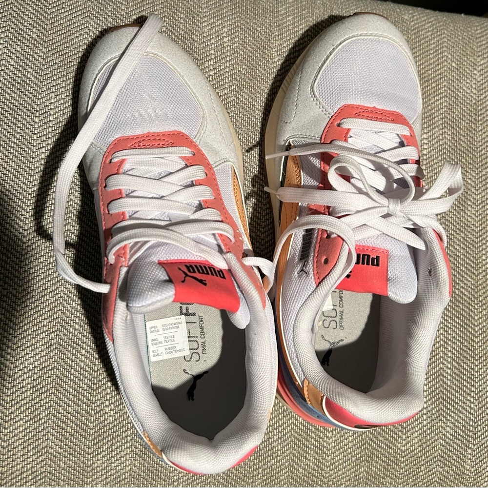 Puma White and Coral Sneakers